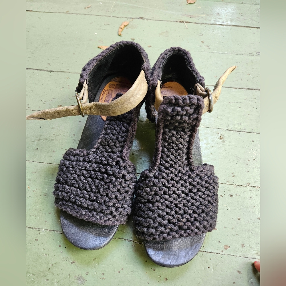 Boho chic gray black Knit Sandals